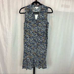 J. Jill Blue Floral Print Ruffle Hem Shirt Dress, size XSP NWT